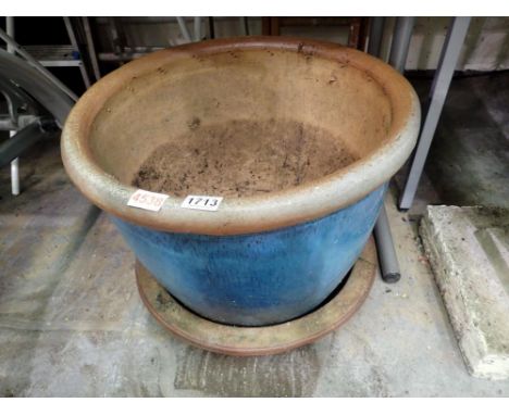 Large blue ceramic pot with base. Not available for in-house P&amp;P 