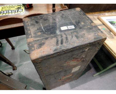 Vintage travel trunk with country stickers. Not available for in-house P&amp;P 