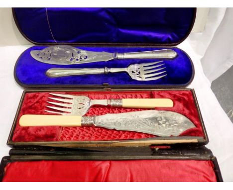 Two cased silver plated carving sets. P&amp;P Group 1 (£14+VAT for the first lot and £1+VAT for subsequent lots) 