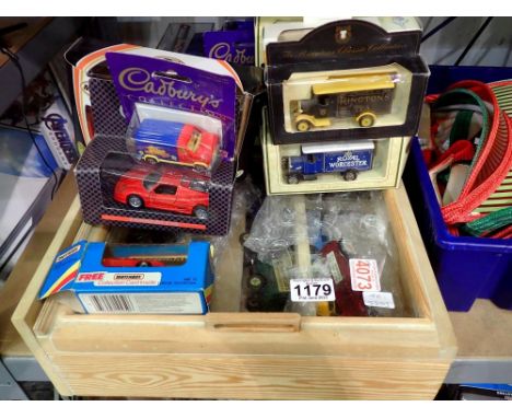 Quantity of model vehicles in a display case and others, including Dinky, case: 55 x 12 x 34 cm H. Not available for in-house