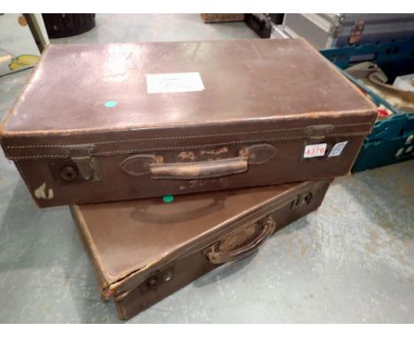 Two vintage brown leather suitcases. Not available for in-house P&amp;P 