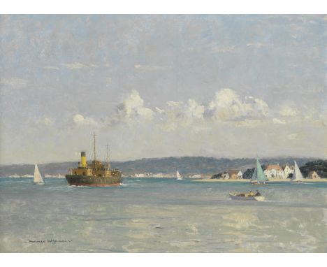 Norman Wilkinson (British, 1878-1971)Off Sandbanks with the entrance to Poole Harbour in the distance signed '-Norman Wilkins