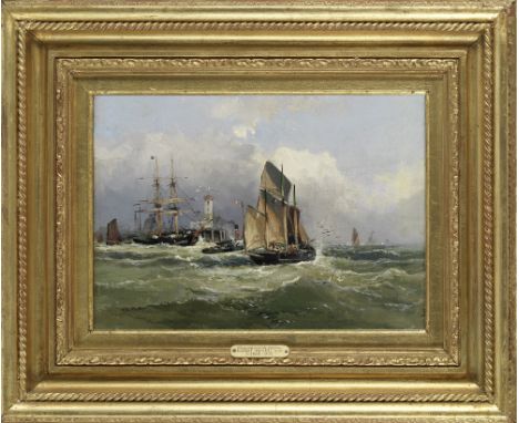 Robert Ernest Roe (British, active 1860-1900)Entering harbour; A busy harbour scene, a pair both signed 'R E Roe' (lower left