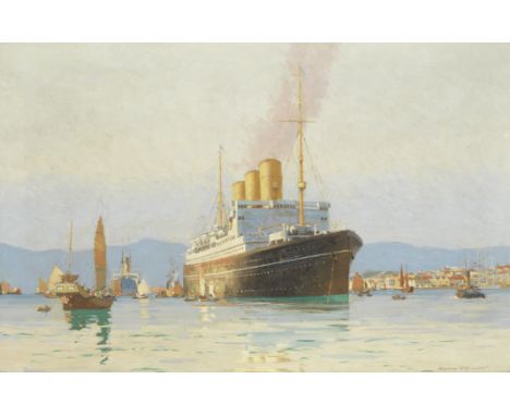 Norman Wilkinson (British, 1878-1971)The Canadian Pacific liner Empress of Canada lying in Hong Kong harbour signed 'NORMAN W