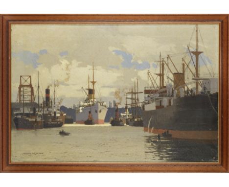 Norman Wilkinson (British, 1878-1971)Garston, The LMS Merseyside Port signed '.NORMAN WiLKiNSON.' (lower left)oil on canvas76