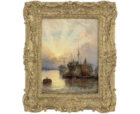 William Anslow Thornley (British fl, 1858-1898)Harbour scene at sunset; Harbour scene at moonlight, a pair both signed 'W.Tho