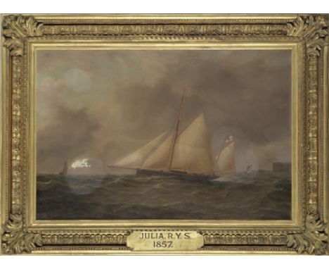 Arthur Wellington Fowles (British, 1815-1883)The yawl Julia under Royal Yacht Squadron colours, 1857 oil on canvas61 x 92cm (