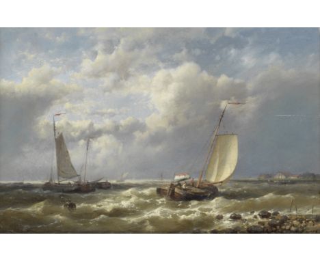 Abraham Hulk (Dutch, 1813-1897)A coastal landscape with Dutch fishing vessels in a choppy sea indistinctly signed 'A Hulk' (l
