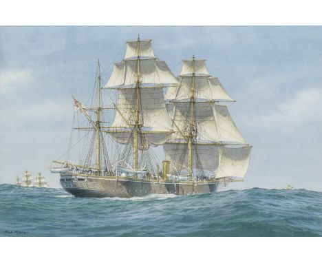 Mark Richard Myers (born 1945)'HMS Dragon in the North-East Trades' signed '-Mark Myers-' (lower left); titled (on artist's l
