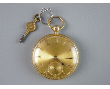 AN EIGHTEEN CARAT GOLD ENCASED GENT'S KEYWIND POCKET WATCH having a gold dial with Roman numerals and sweep seconds dial, 81 