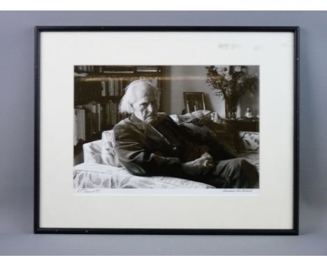 BERNARD MITCHELL black and white photograph - interior scene of a seated R S Thomas, the poet, signed by the artist and dated