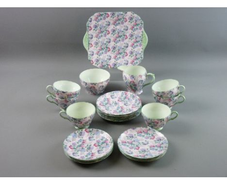A TWENTY ONE PIECE SHELLEY 'SUMMER GLORY' BONE CHINA TEA SERVICE comprising sandwich plate, milk jug, sugar bowl, six side pl