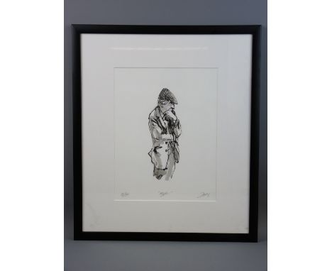 DAVID PORTEOUS-BUTLER limited edition (12/75) black and white print - three quarter length study of 'Kyffin' in contemplative