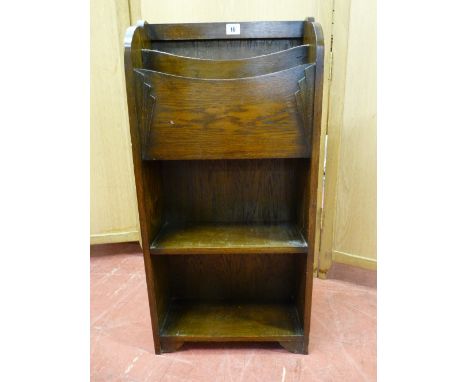 A POLISHED TWIN SHELF BOOKSTAND with two magazine dividers above