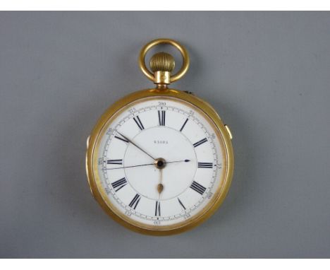 AN EIGHTEEN CARAT GOLD ENCASED GENT'S POCKET WATCH having a plain case, Chester 1896 and a white enamel dial with Roman numer
