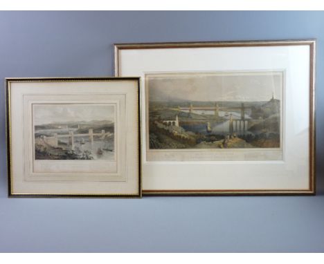 A FINE MID 19th CENTURY COLOURED ENGRAVING - 'The Wonders of the Menai Suspension & Tubular Bridges', published by S Hughes, 