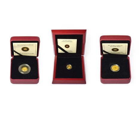 Canada, 3 x Gold Proof Coins consisting of: 2012 ''diamond jubilee'' five dollars. 3.13g of 24ct (.999 gold). Obv: Portrait o
