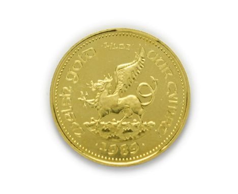 Wales, 1989 ''Welsh Gold'' Sovereign Medal. 7.75g of 22ct (.916) gold. Obv: Welsh dragon, 1989 below, WELSH GOLD in English a