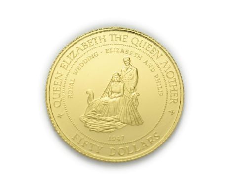 Jamaica, 1995 Gold Proof 50 Dollars. 7.78 g 14ct (.583) gold. Obv: Coat of arms of Jamica. Rev: Queen Elizabeth the Queen Mot