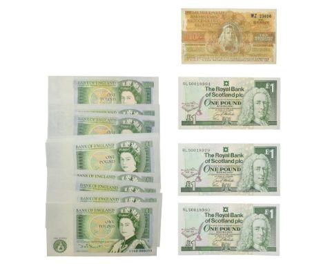 13 x Great Britain One Pound Notes. 1978 - 1984. Deep green on multi colour underprint. Elizabeth II in court robes to right.