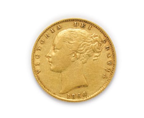 Victoria (1837 - 1901), 1866 Sovereign. Obv: Second (large), young portrait of Victoria left, W.W. incuse of truncation for d