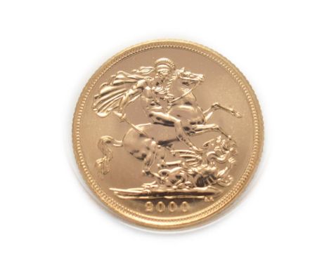 Elizabeth II (1952 -), 2000 Brilliant Uncirculated Sovereign. Obv: Fourth, crowned portrait of Elizabeth II right, IRB below 