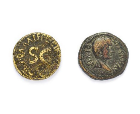 Ancient Rome, 2 x Copper Alloy Coins of Augustus, (27 B.C. - 14 A.D.) consisting of: Augustus, brass sestertius. 25.24g, 31.8