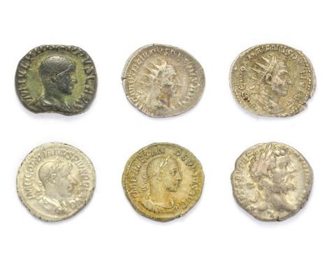 Ancient Rome, A Miscellany of 6 x Coins consisting of: Septimius Severus (193 - 211 A.D) silver denarius.  3.44g, 17.5mm, 6h.