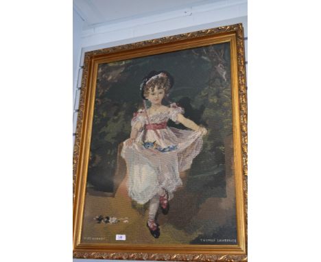 A vintage needle work portrait of a Victorian child 'Miss Murray,Thomas Lawrence'.
