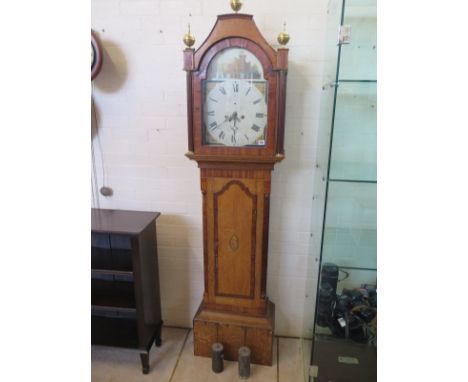 An oak and mahogany 8 day striking longcase clock with a 13 inch painted dial, reduced in height, needing some restoration 81