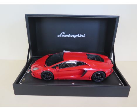 An MR Collection Models, hand made die-cast 1:18 scale Lamborghini 177 in red, with booklet and original presentation case, 