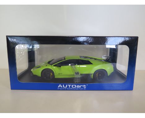 An Autoart Performance 1:18 scale, die-cast model Lamborghini Murcielago LP670 4 SV in green, with original box and as new 