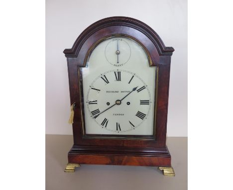 A well restored 19th Century mahogany bracket clock with twin fusee repeating movement, striking on a bell, the dial signed R