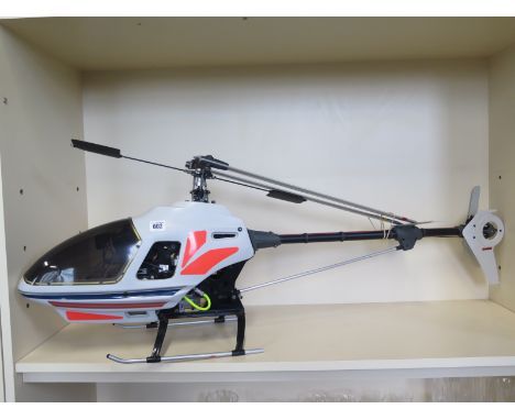 A radio control helicopter with a JR Pro 36 engine, needs receiver and exhaust, rotor width 1204mm, flybar 504mm, tail rotor 