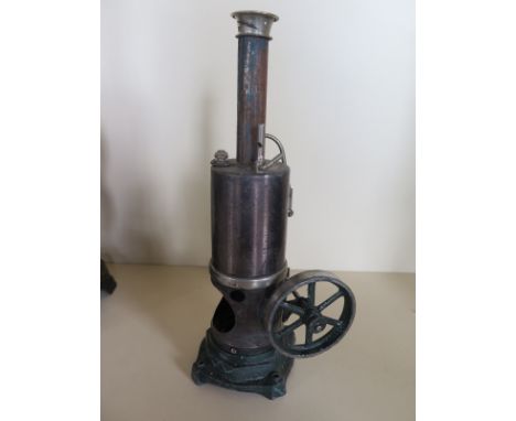 A Bavarian vertical cylinder static steam engine 25cm tall, used condition, original paint 