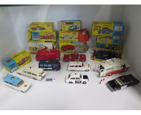 10 vintage and retro Dinky and Corgi die-cast model emergency vehicles, including Dinky Toys 276 Airport fire tender with fla