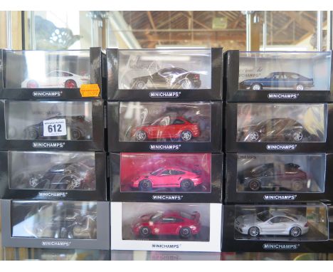 12 Minichamps 1:43 scale, diecast model cars, including Mercedes-Benz and Porsche models, for full car details please see ima