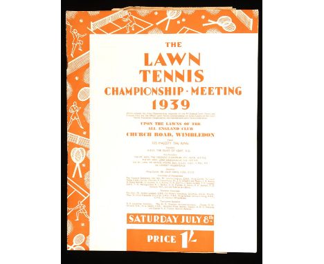 Wimbledon Programme 1939, Saturday July 8th; (final day) with press cuttings inserted.Final results handwritten with Bobby Ri
