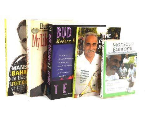 Three Mansour Bahrami Signed items and 2 Bud Collins Signed Books: BAHRAMI, Mansour; The Court Jester; 2006; dedicated & sign