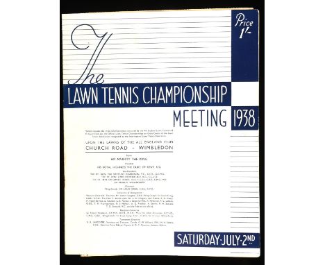 Wimbledon Programme 1938, Saturday July 2nd; (final day) with press cuttings inserted.Final results handwritten with Don Budg