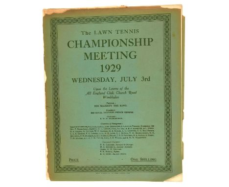 Wimbledon Programme 1929, Wednesday July 3rd. Both covers detached but present; press cuttings inserted; final results handwr