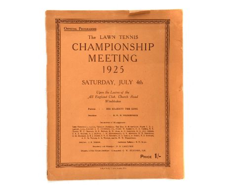 Wimbledon 1925 Final Day Tennis Programme -Saturday July 4th programme. With final results handwritten in with Henri Lacoste 