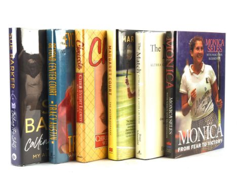 Six Signed Great Ladies Hardback Books: AUSTIN, Tracy Ann: Beyond Center Court; 1992; dedicated & signed. BARKER, Sue: Callin