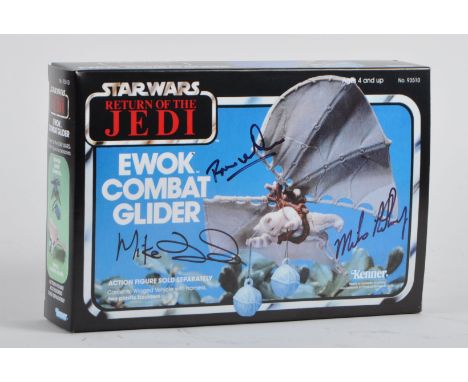 Star Wars - a replica Kenner ' Ewok Combat Glider ' action figure playset box, autographed to the front by x3 Ewok actors - M