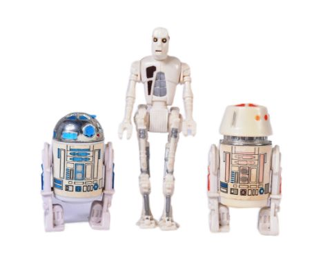 Star Wars - an collection of x3 original vintage Kenner / Palitoy made action figures - all droids - R5-D4, R2-D2 (With Senso