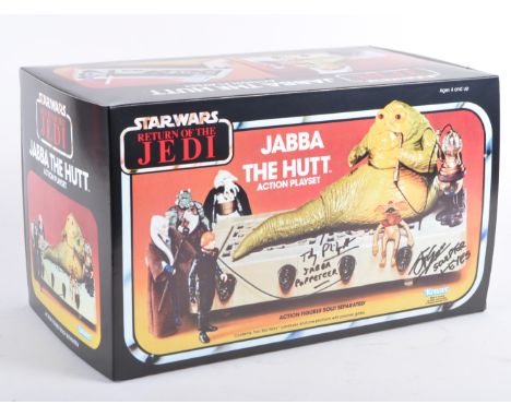 Star Wars - Jabba The Hutt - a replica Kenner ' Jabba The Hutt Action Playset ' box, autographed to the front by SFX Crew mem