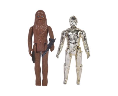 Star Wars - two original vintage Kenner / Palitoy made action figures ' Chewbacca ' (GMFGI 1977 Hong Kong COO) and ' C3PO Wit