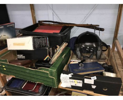 Shelf of assorted including a Dinatone, Sinclair Spectrum etc.
