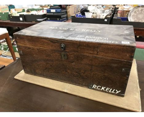 A Camphor chest, 'Major R. C. Kelly, 9th Battalion Durham Light Infantry'