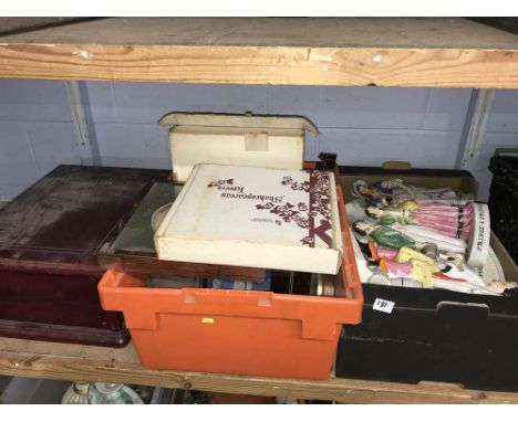 Two trays of assorted and a record player
